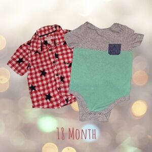 Cat & Jack Baby Boy 2pc Outfit 18M: Plaid Star Shirt & Color Block Onesie